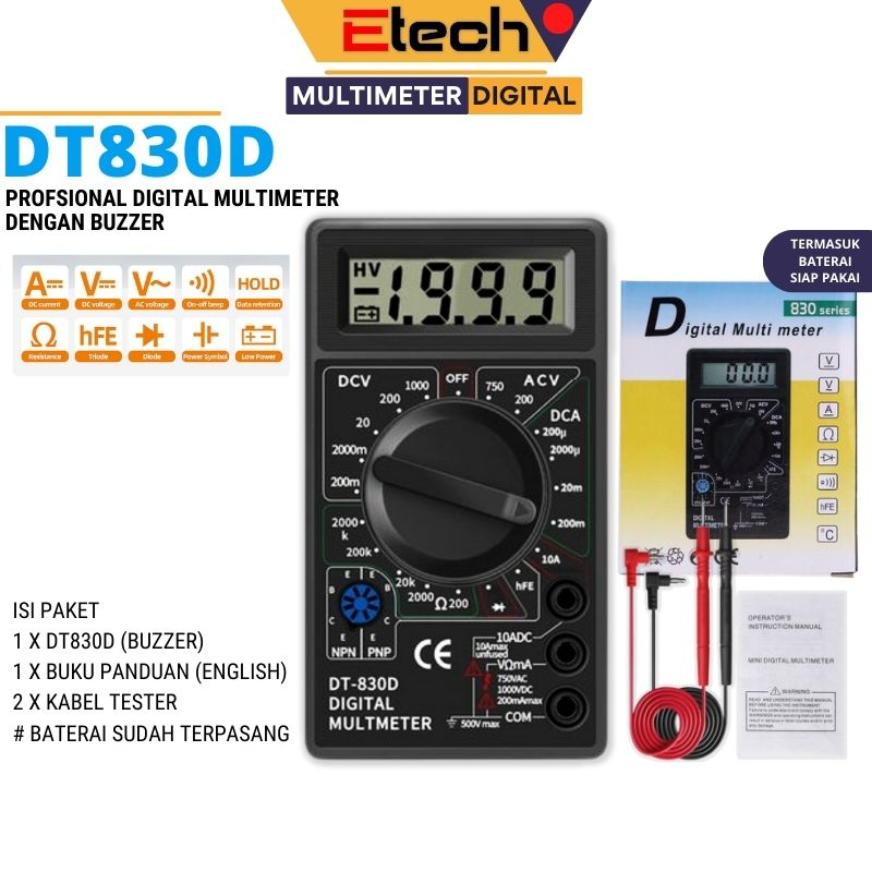 MULTI TESTER DIGITAL MASDA DT830D ADA BUZZER/ DIGITAL MULTIMETER - Paket Lengkap Multimeter Digital Murah ASLI ADA BUZZERNYA + BONUS BATERAI Multitester Digital / EELIC Multitester - Avometer - Multimeter Digital DT830D