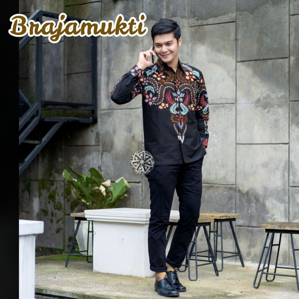 Kemeja Batik Tulis Pria Berlapis Furing Trikot Lengan Panjang Handmade motif brajamukti