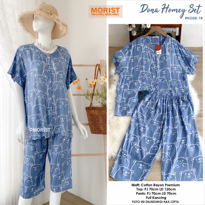 DONA HOMEY SET BY MORIST | ONESET SETELAN PENDEK BAJU TIDUR RUMAHAN COTTON RAYON PREMIUM