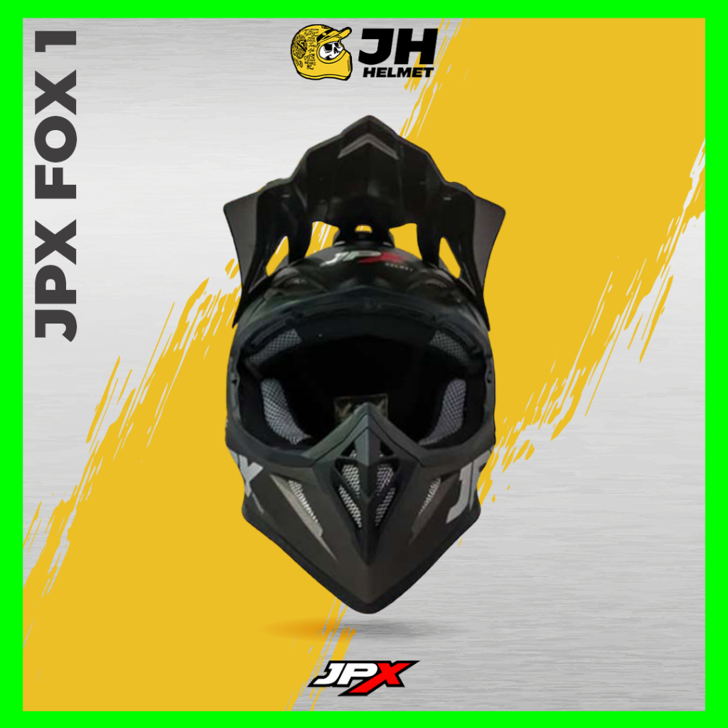 Helm JPX Cross Fox1 Solid Gunmetal Doff | Fox 1 Trail | Helm Full Face | JUAL HELM