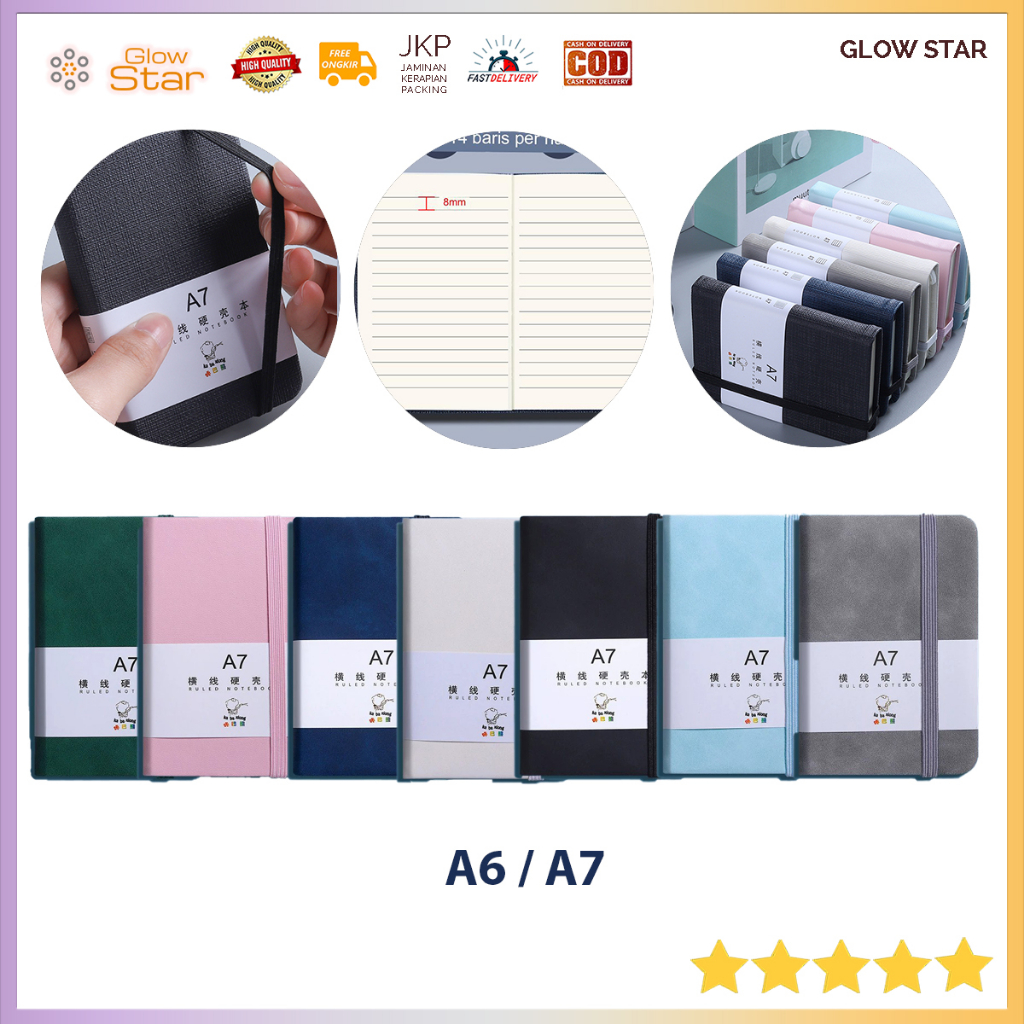 KBX Buku A6 A7 Tulis Note Buku Cover Kulit Dompet Premium Catatan Tulis Kerja Cover Kulit Kertas Blue Grey Memo Menulis Line Garis Pink Blue Notebook Elegant Polos Garis Memo Pink