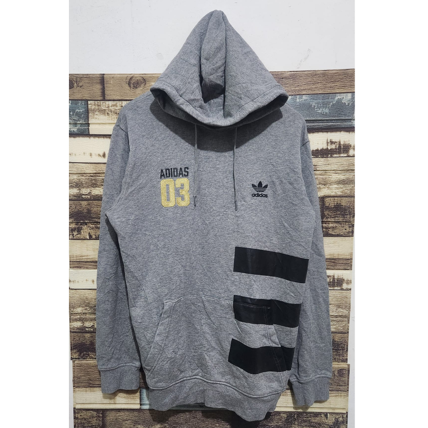 Adidas 3 Foil Stripe Pullover Hoodie Grey Original( Size XL )