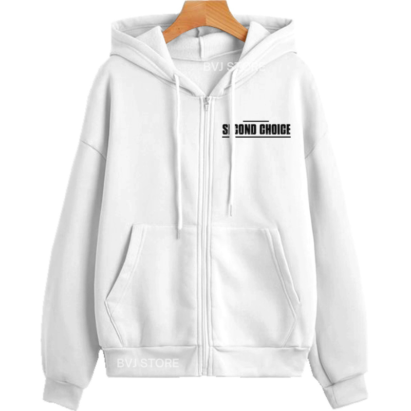 jakett sleting wanita tulisan aesthetic second choice l xl xxl 3xl 4xl hoodie zipper text korean sty