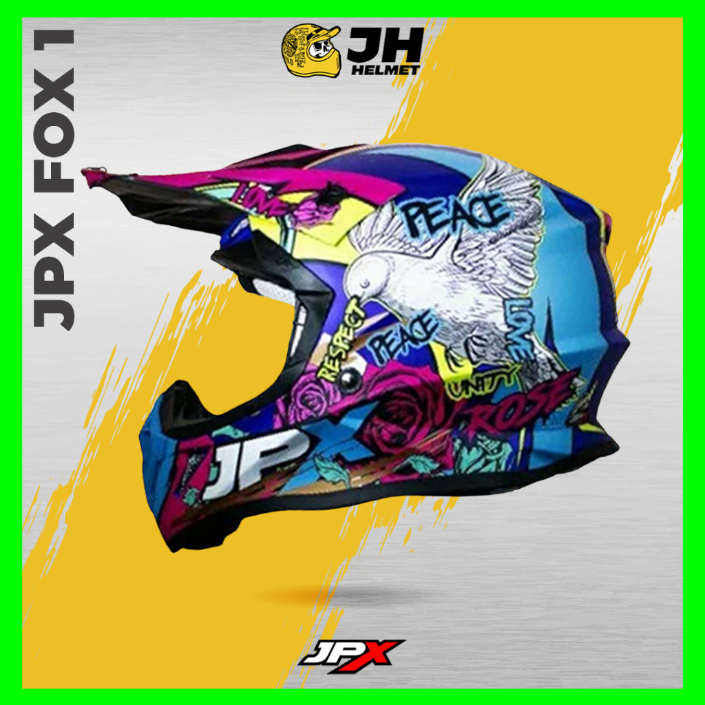 Helm JPX Cross Fox1 X28 Rose Pepsi Blue Glossy | Fox 1 Trail | Helm Full Face | JUAL HELM