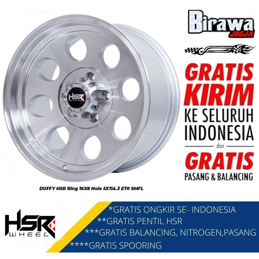 Velg Mobil Innova Terios Rush Hilux Ring 16 HSR DUFFY R16 Lebar 8 Pcd 5X114,3 ET0 Silver Polish