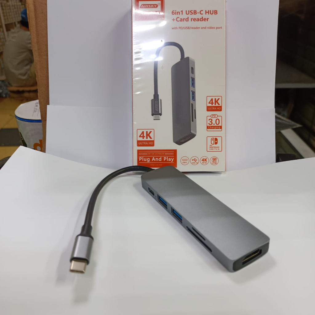 AIRSKY Type C Converter 6in1 HUB + Card Reader with 3Port USB 3.0 HDMI