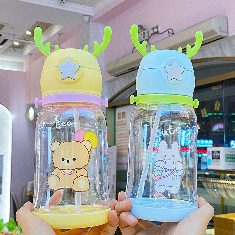 DADAWARD Botol Minum Tanduk Rusa Tali Sedotan/ Botol Minum Anak Lucu 600 ML Anti Tumpah Anti Pecah BPA FREE