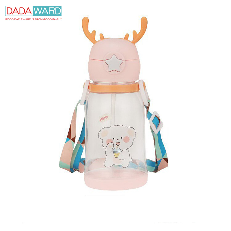 DADAWARD Botol Minum Tanduk Rusa Tali Sedotan/ Botol Minum Anak Lucu 600 ML Anti Tumpah Anti Pecah BPA FREE