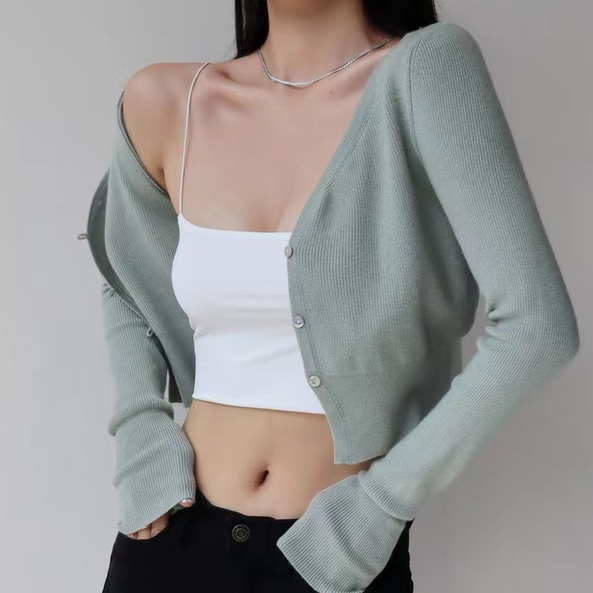 Korean Cardigan Blazer Knitted Long Sleeve Crop Top Blazer Kardigan Rajut Lengan Panjang 2078