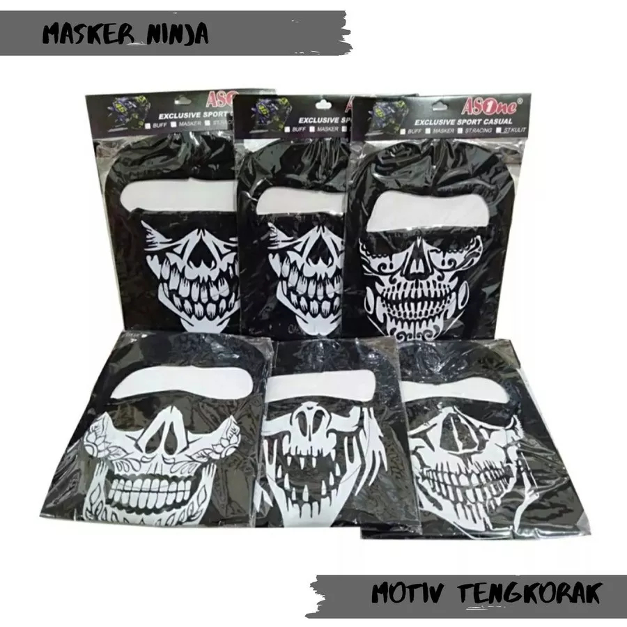 Masker Baf Ninja Full Face Balaclava Masker Baff Motor Hitam Polos, Army, dan Tengkorak
