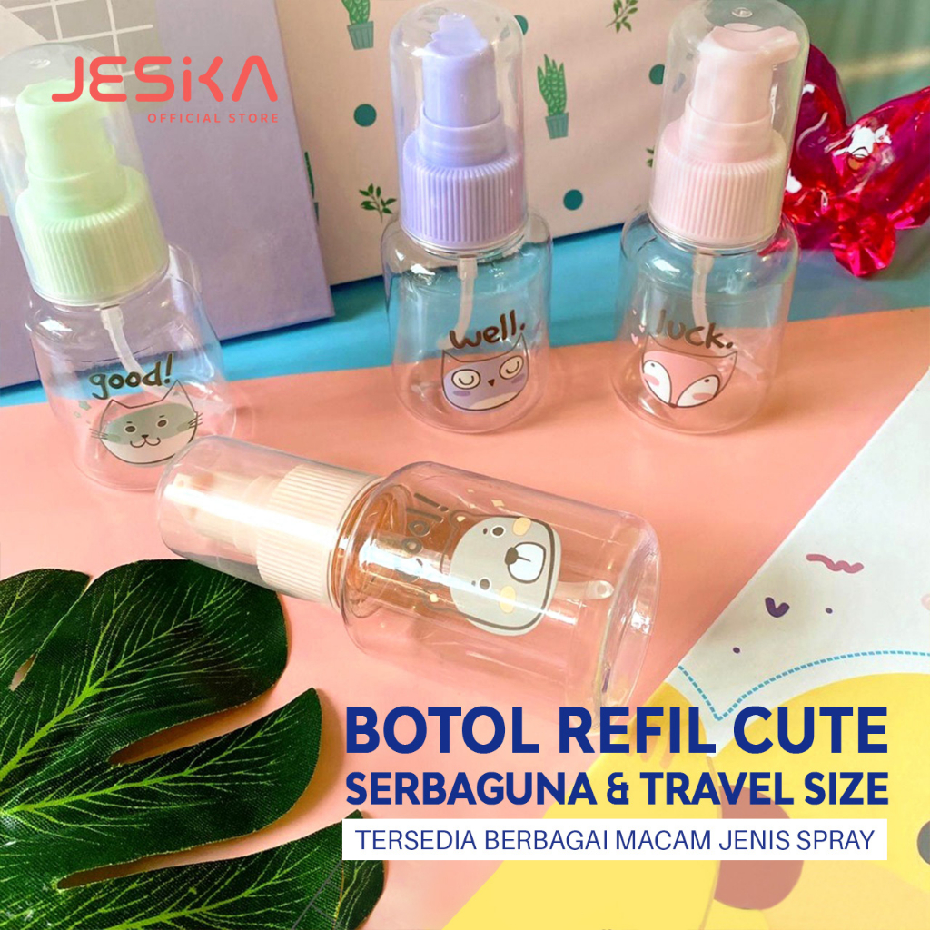 Botol kosong refill isi ulang 30 ml model pump spray transparan travel kit size untuk hand sanitizer parfum shampoo sabun cuci muka dan tangan motif lucu bahan plastik