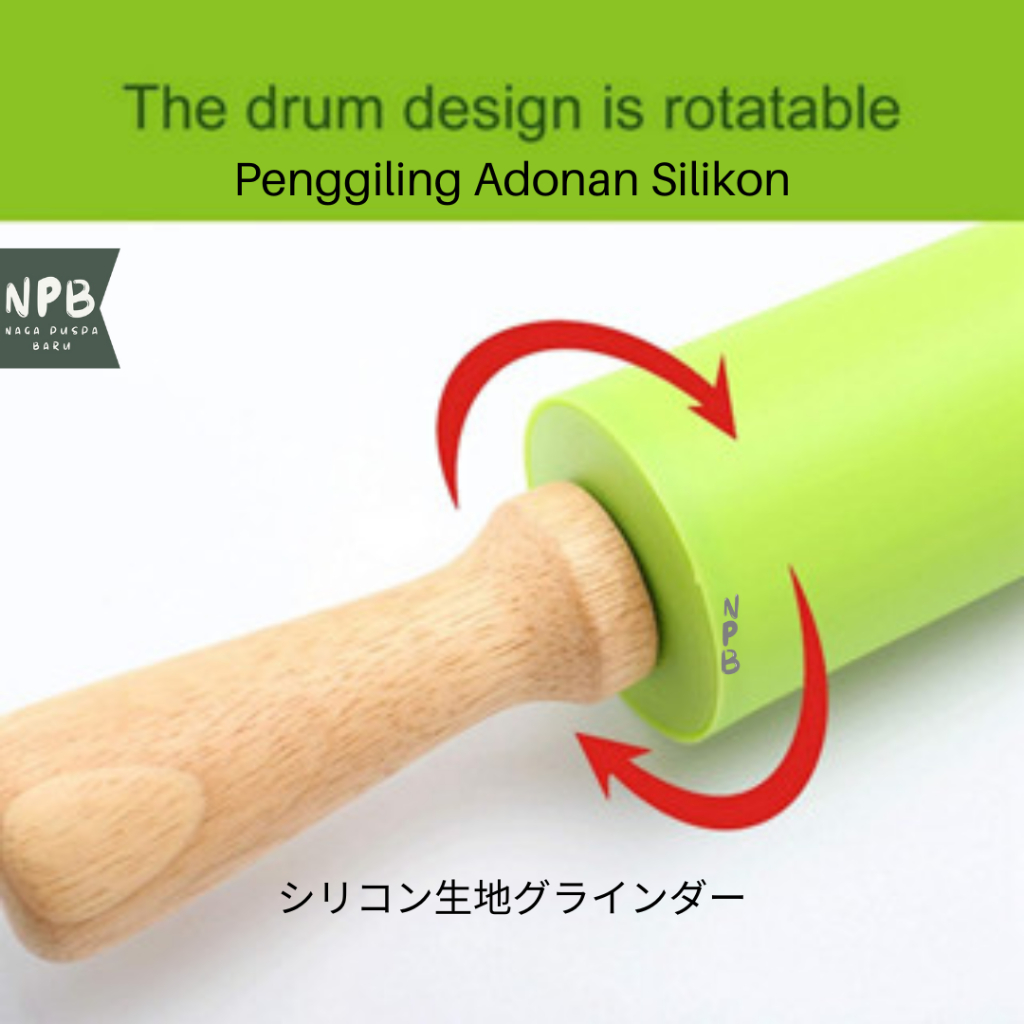 Rolling Pin Silikon Warna Gagang Kayu Penggiling Adonan Kue Pastri - Penggiling Adonan Silikon