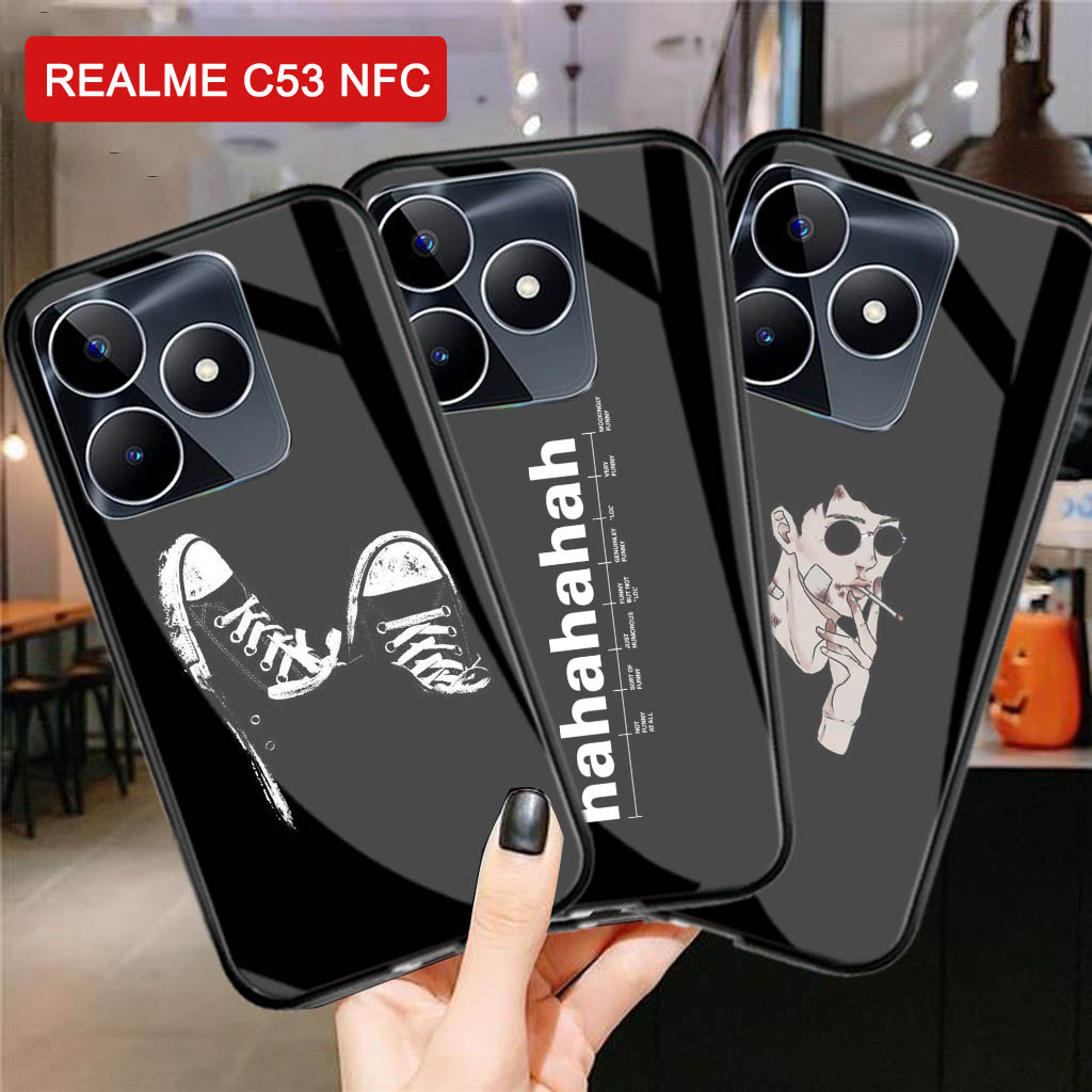 Softcase Glass Kaca REALME C53 NFC Terbaru [M162] Motif Black - Case Hp Realme C53 NFC - Casing HP R