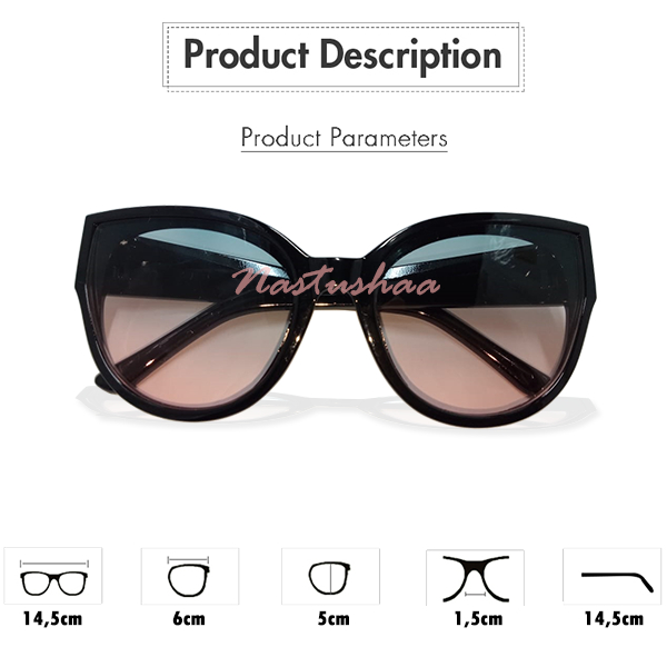 Kacamata Fashion Dewasa dengan Model Terbaru Cat Eye Oversize Frame Hitam Glossy Lensa Gradasi Warna Unisex