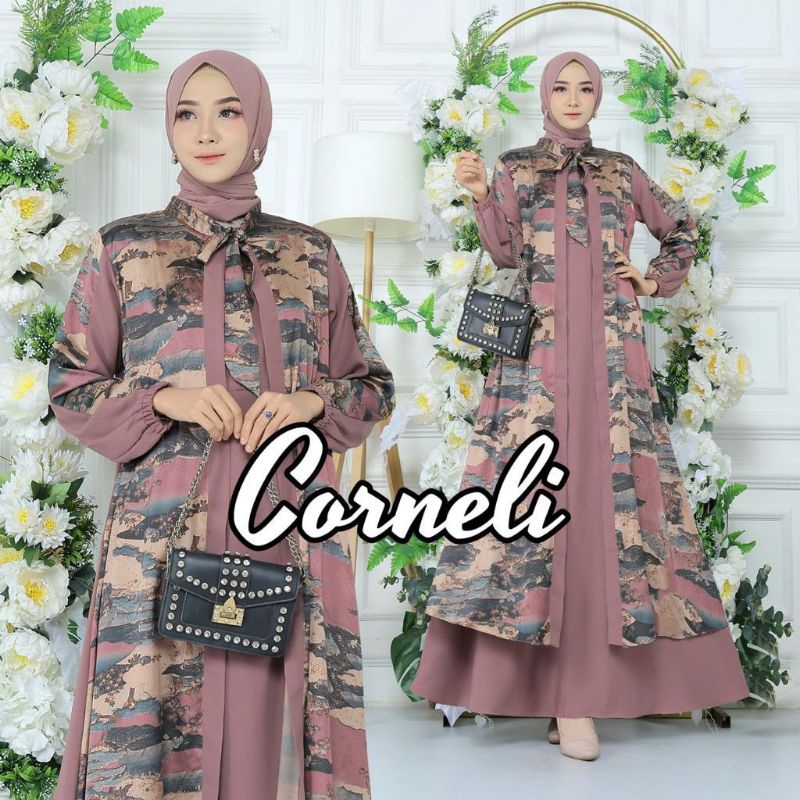 Gamis Pesta Kombinasi Bahan Armani Silk Mix Royal twiss premium /Size M - 6L/Gamis Kombinasi Terbaru