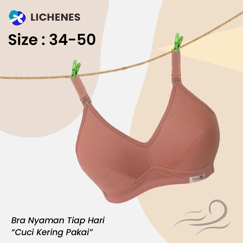 LICHENES - (3 Pcs) Bra Sport 34-50 Busa Tipis Tanpa Kawat BH DEWASA
