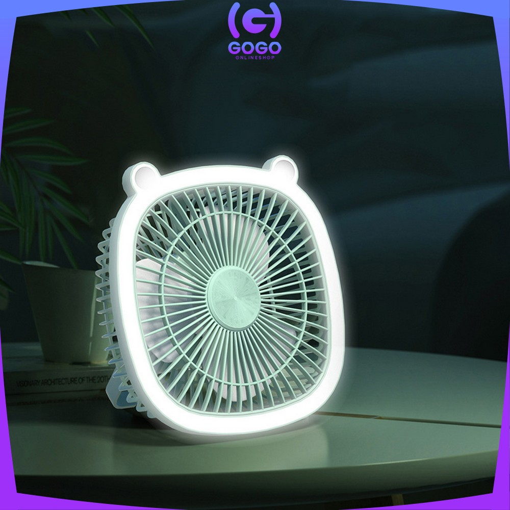 GOGO-C880 Kipas Angin Portable Mini Fan dengan Lampu LED / Kipas Angin Mini Kipas Meja Portable Charger USB Cooling Fan Rechargeable