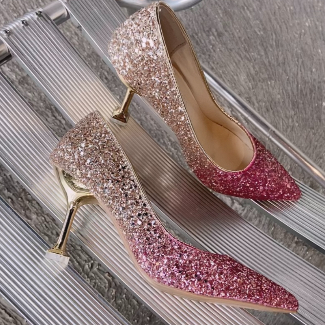 RYS - Glitter Bride Sepatu Hak Runcing Berkilau Wanita Fashion Casual / Pesta - Ori Import