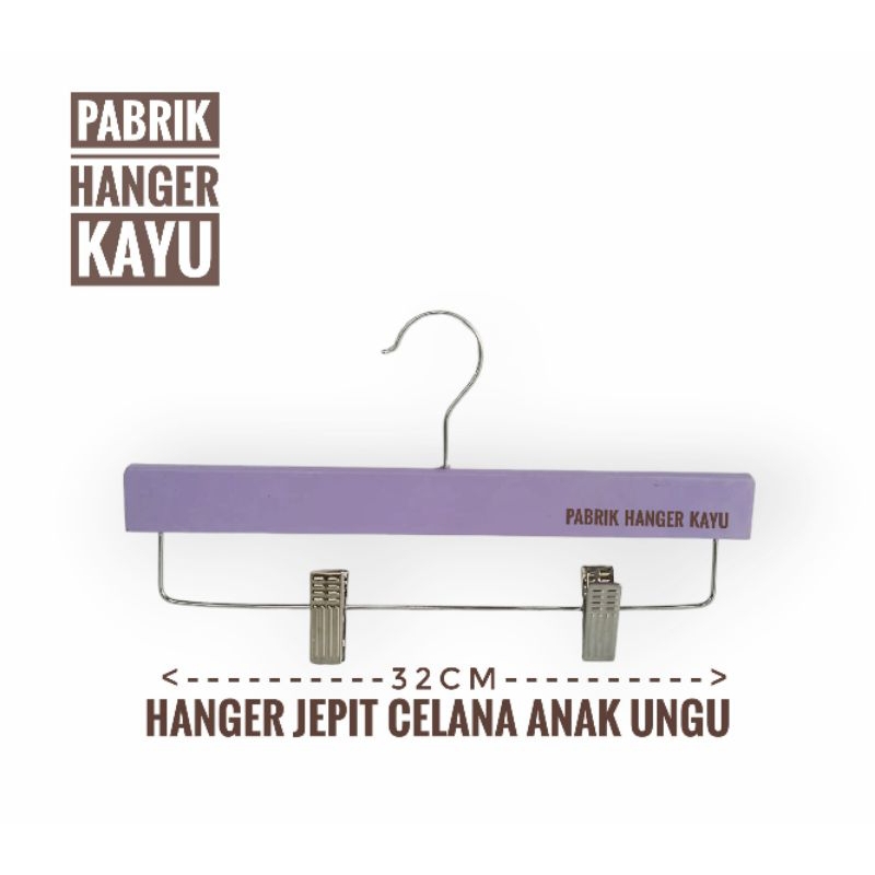 HANGER JEPIT CELANA ANAK UNGU PANJANG 32CM