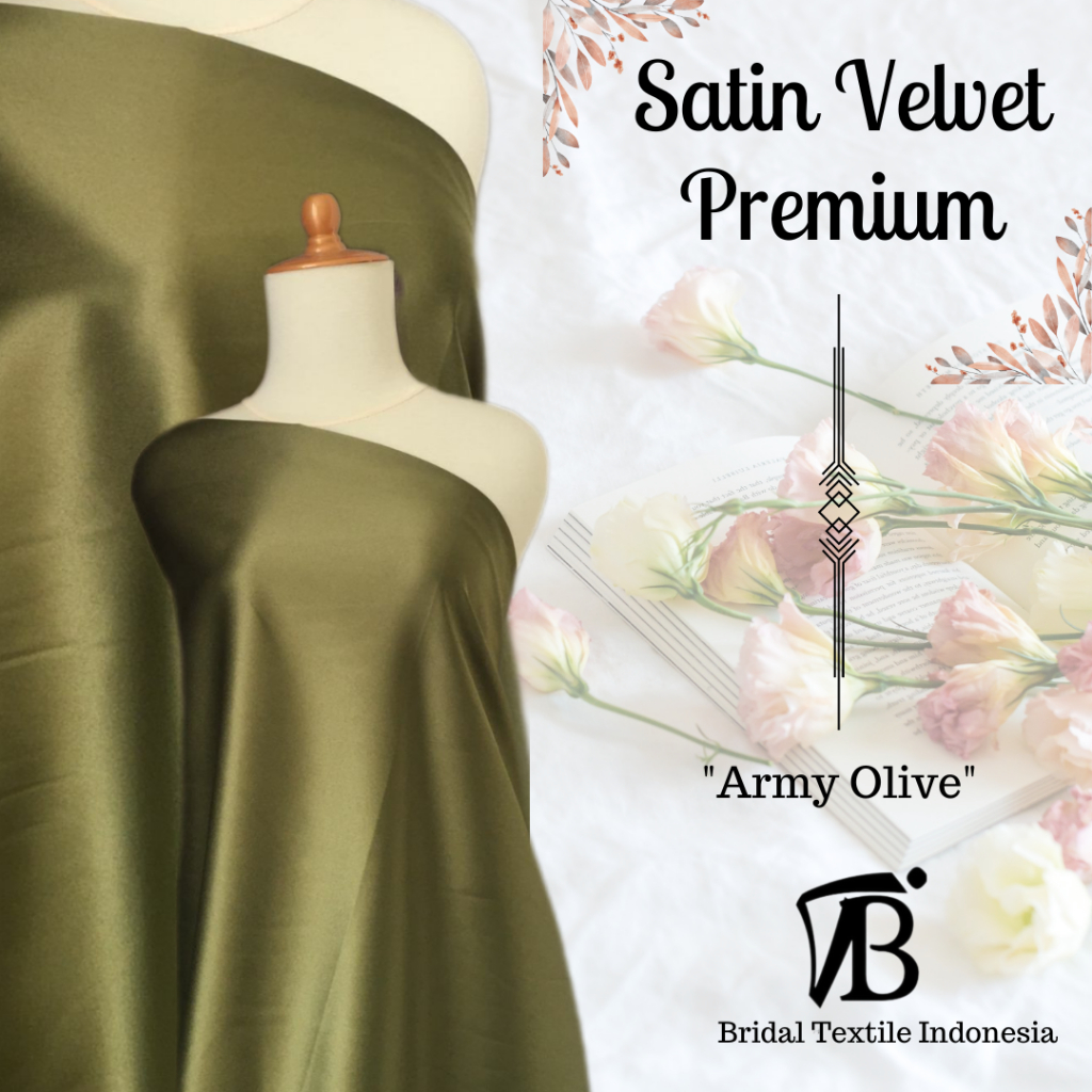 Kain Bahan Furing Satin Pure Silk Velvet Premium Warna Hijau Army Olive