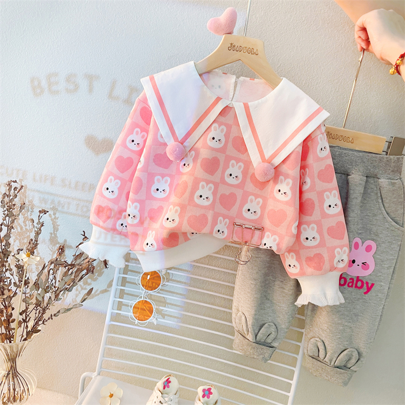 setelan baju anak perempuan import lucu motif BUNNY warna pink lucu premium ala korea