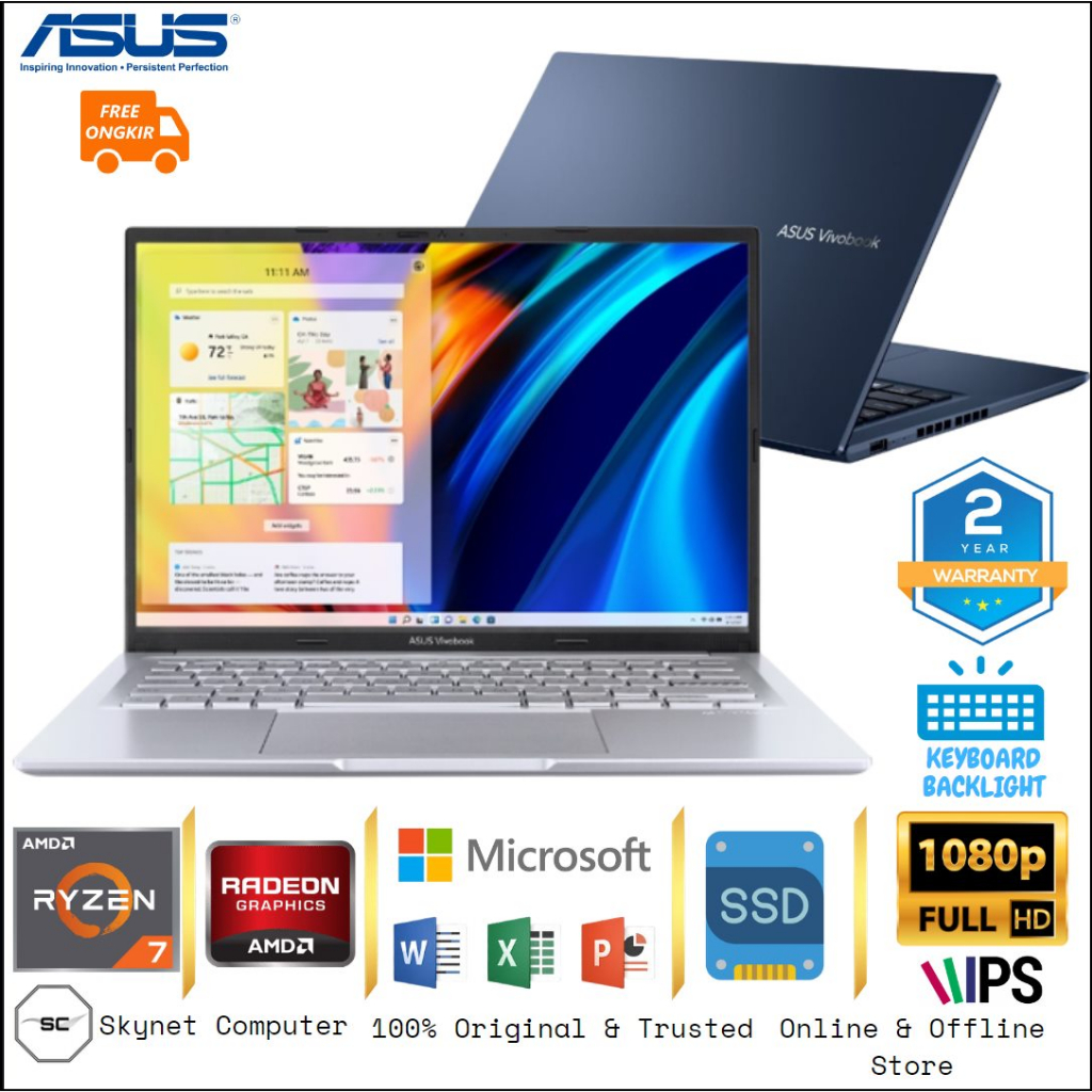 ASUS M1402IA Amd Ryzen 7 4800H RAM16Gb SSD512Gb FHD IPS WINDOWS 11 DAN OFFICE 2021 ORIGINAL