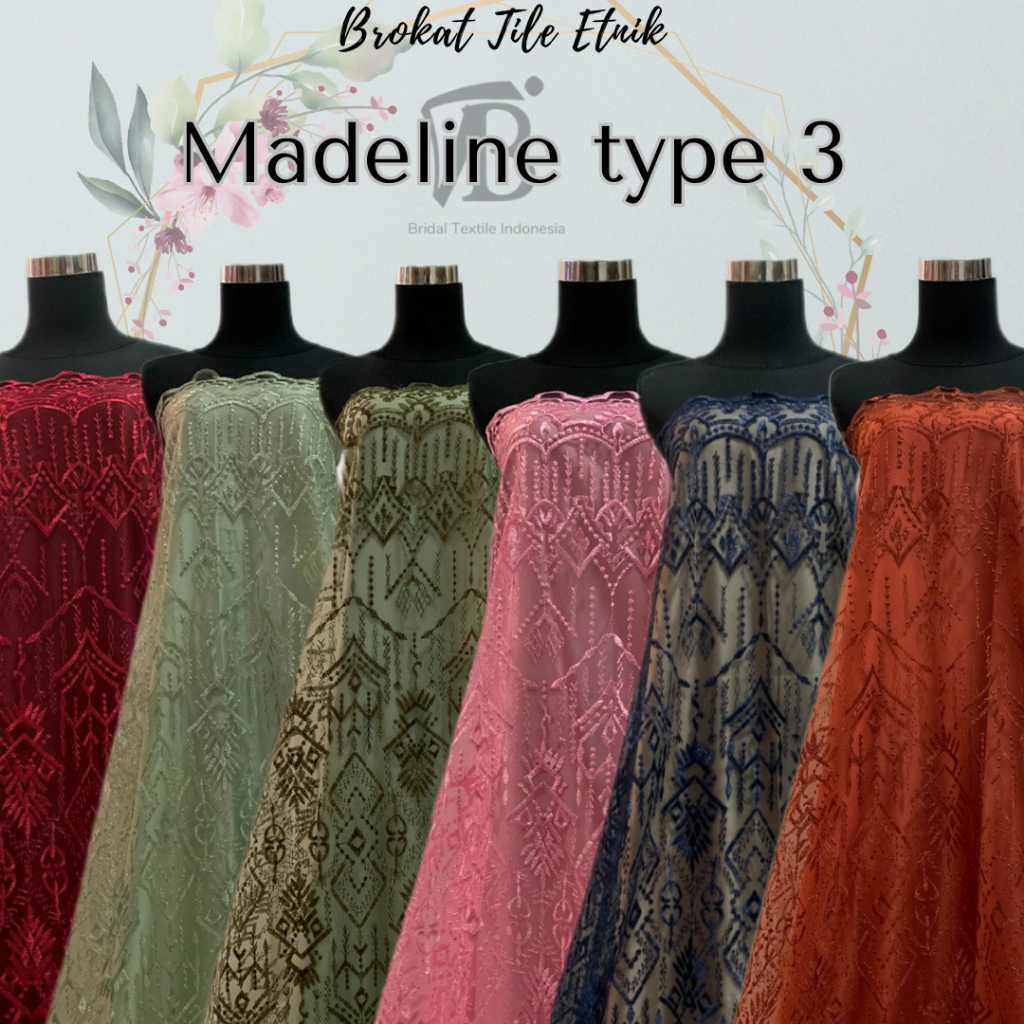 Bahan Kain Brokat Tile Tille Tule Tulle Kebaya Bridesmaid Bordir Etnik Madeline Premium Luxury Mewah