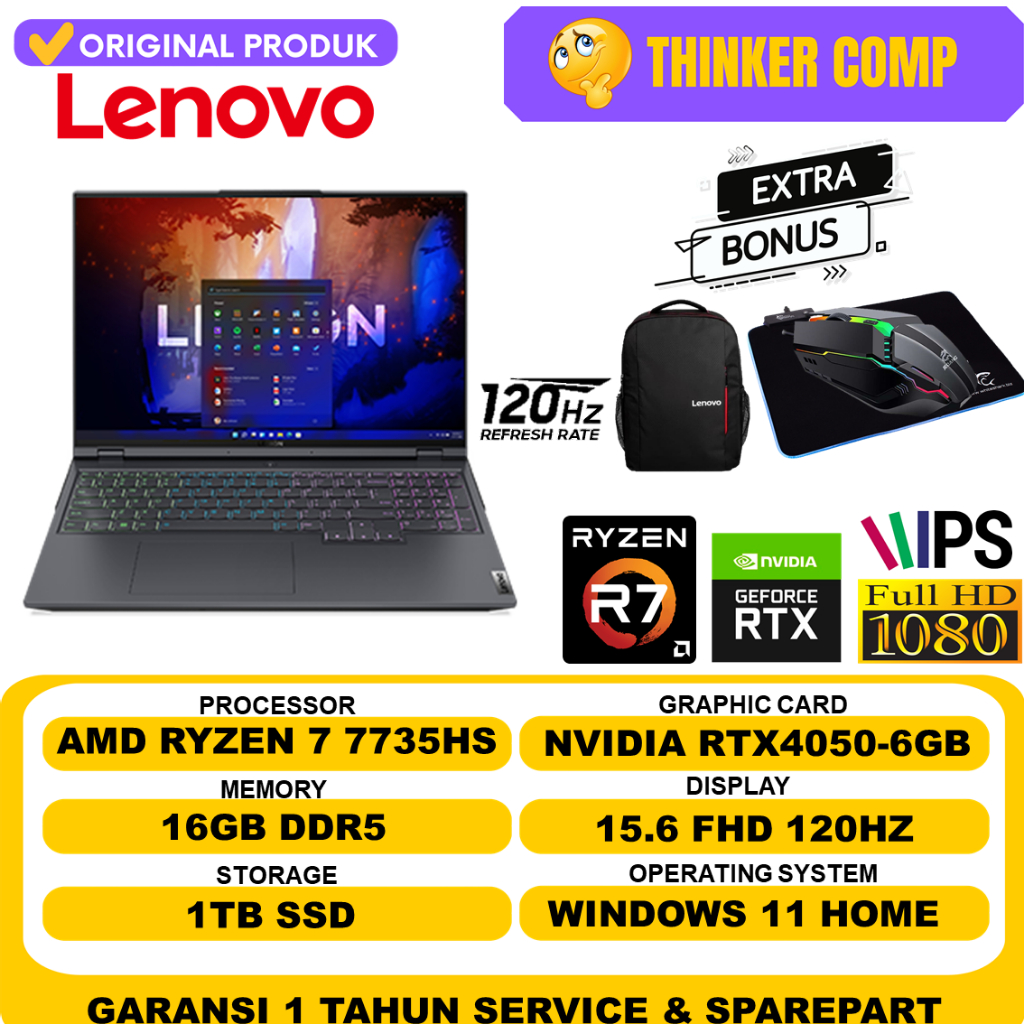 LENOVO IDEAPAD GAMING 3 15 AMD RYZEN 7 7735HS RAM 16GB 2TB SSD RTX4050-6GB FHD 120Hz