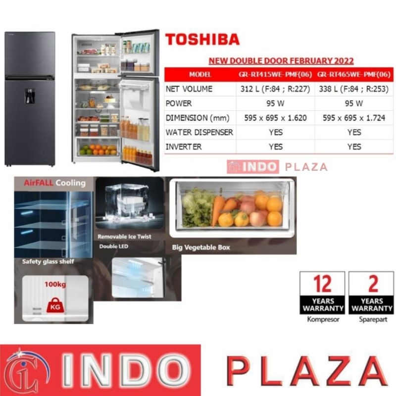 KULKAS TOSHIBA 2 PINTU INVERTER + WATER DISPENSER / BOTTOM FREEZER