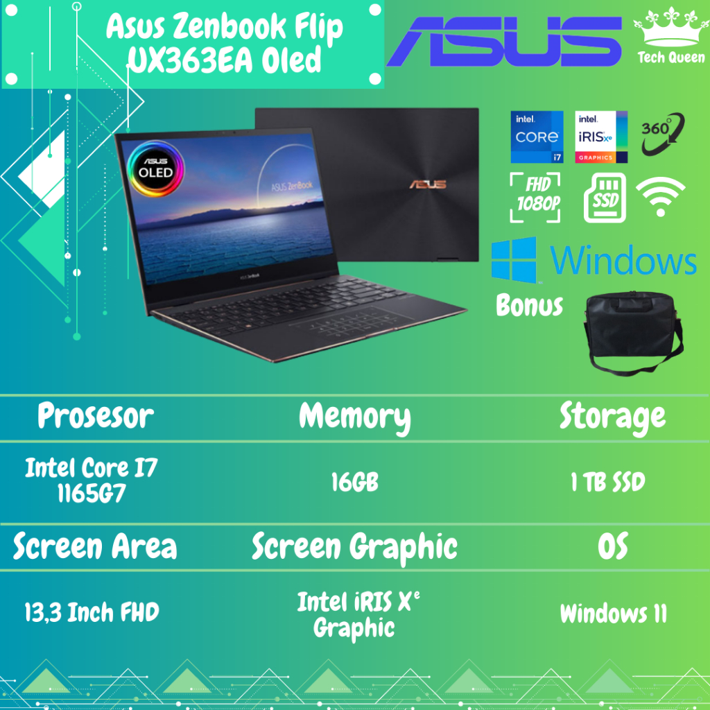 Asus Zenbook Flip UX363EA Oled712 2IN1 Touch Oled I7 1165G7 16GB 1TBSSD IRISXe W11 13.3FHD GRY