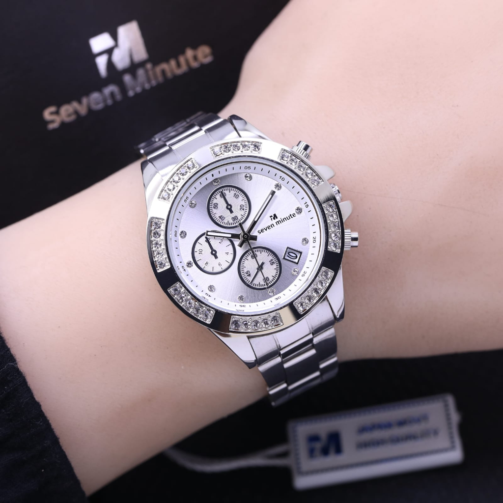 JAM TANGAN WANITA SEVEN MINUTE LS032 CHRONO VARIASI RANTAI SEGI TANGGAL AKTIF