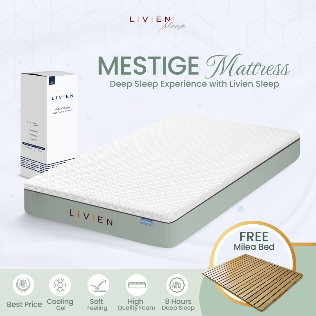 Kasur Busa Memory Foam, Livien Sleep Mestige Mattress  FREE Milea Bed Frame