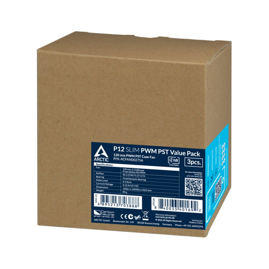 ARCTIC P12 SLIM PWM PST 200 - 1800 rpm - 3 Pack (VALUE PACK )