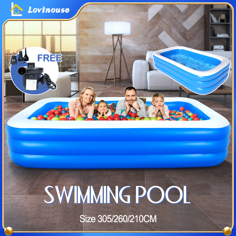 ⚡Pompa listrik gratis⚡Kolam renang anak jumbo petak karet bahan tebal 2.1M Kolam Renang Keluarga Renang Anak 3/2.6/2.1Meter Inflatable Swimming Pool Tiup Besar anak-anak renang outdoor alat kolam renang karet