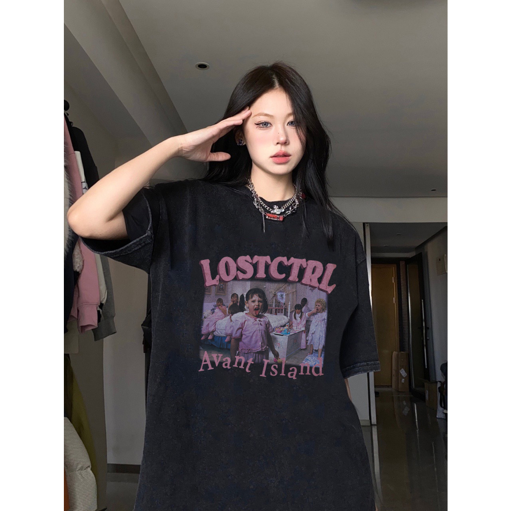 RDGF (kapas 100%) sablon kaos oversized washed T-shirt Trendy women's t-shirts t shirt unisex/A0941