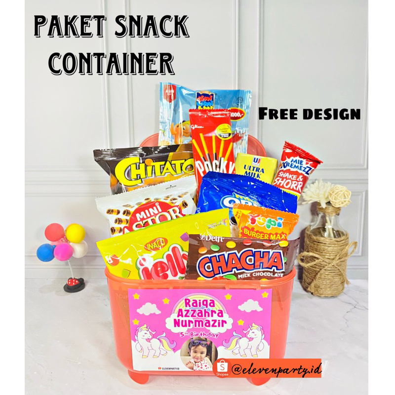 

Paket snack ulang tahun anak container premium /goodie bag / souvenir ulang tahun /