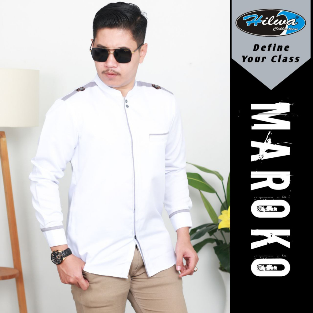 HILWA COLLECTION Kemeja Baju Koko Pria Lengan Panjang Seragam Hadroh S M L XL XXL XXXL Jumbo Warna P