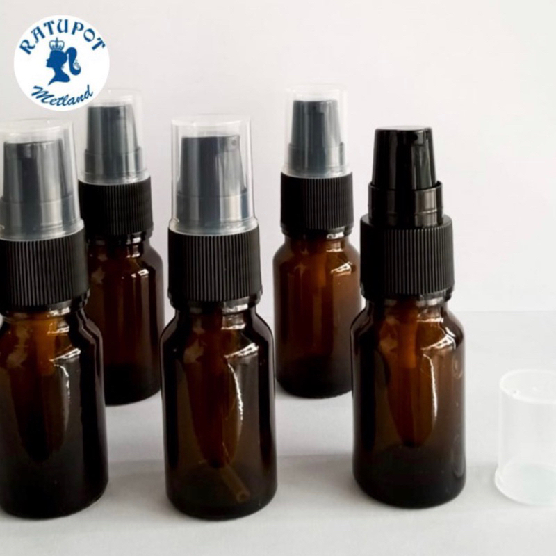 Botol 5 ml kaca coklat tebal pump hitam