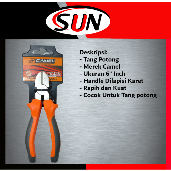 Tang Potong 6 Inch Camel Orange Gagang Karet Diagonal Pliers Jepit Kawat Kabel