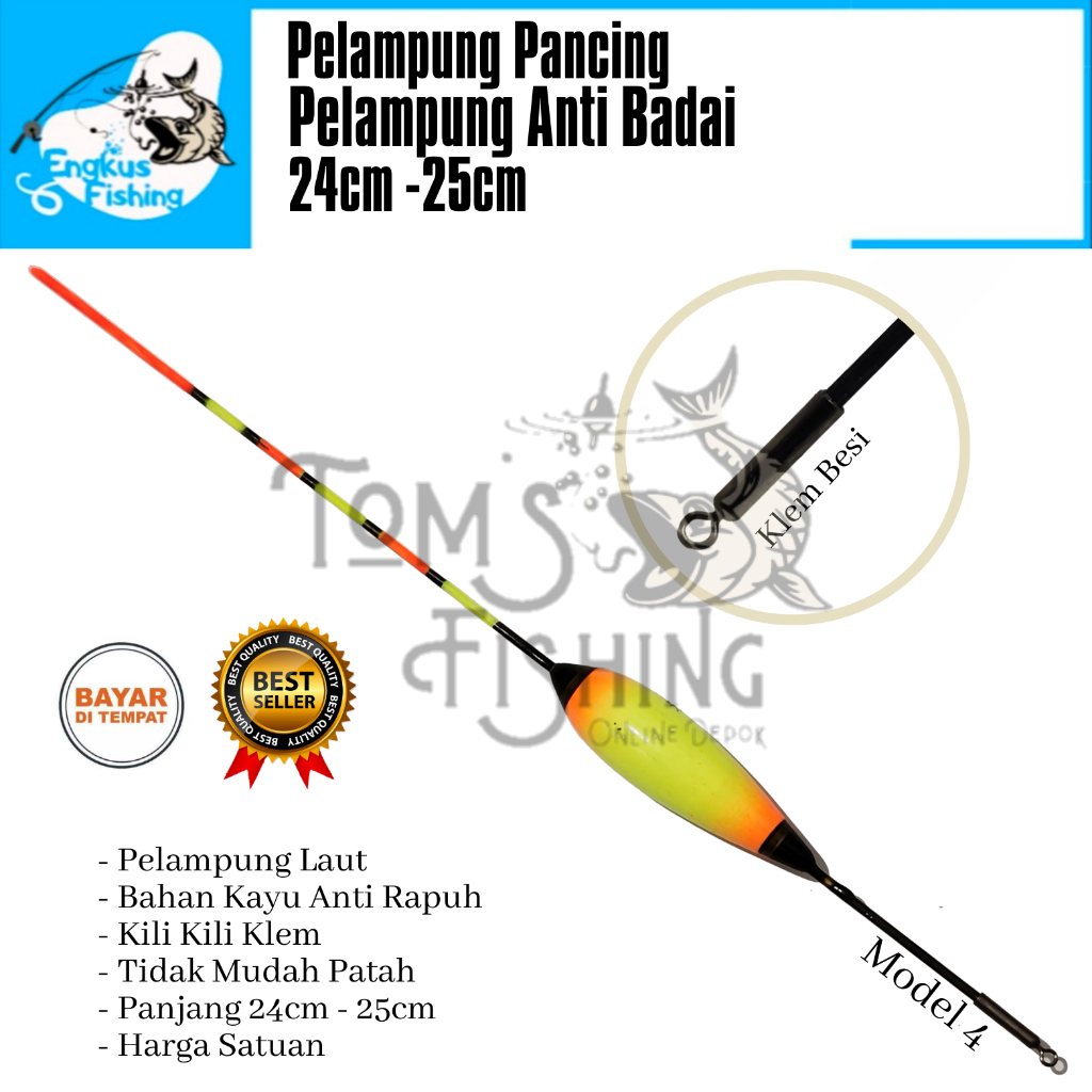 Pelampung Pumbul Pancing Anti Badai Klem Panjang (24cm-25cm) Fiber Banyak Model Murah - Engkus Fishing