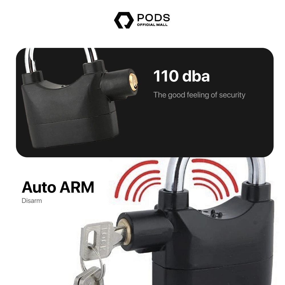 ThePods Gembok Alaram Lock Anti Maling Multifungsi - Gembok Alarm Anti Maling Motor, Mobil, Sepeda, Rumah by Pods Indonesia