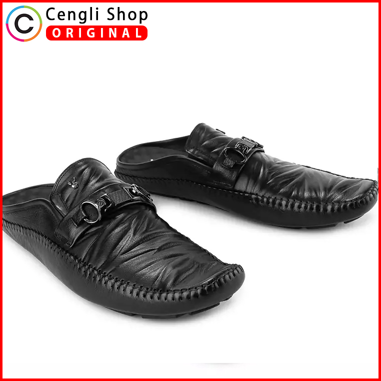 PLAYBOY SEPATU SANDAL KULIT CASUAL PRIA ORIGINAL TERBARU HITAM PLE8