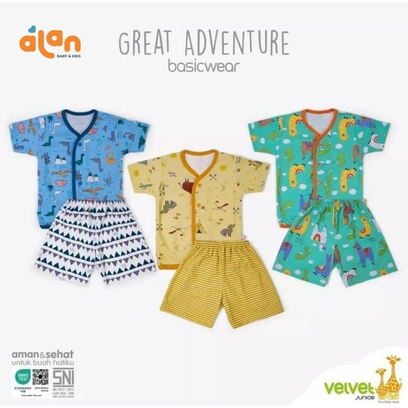 Velvet Junior Stelan Baju &amp; Celana Pendek Kancing Depan Isi 3pcs - Great Adventure Series