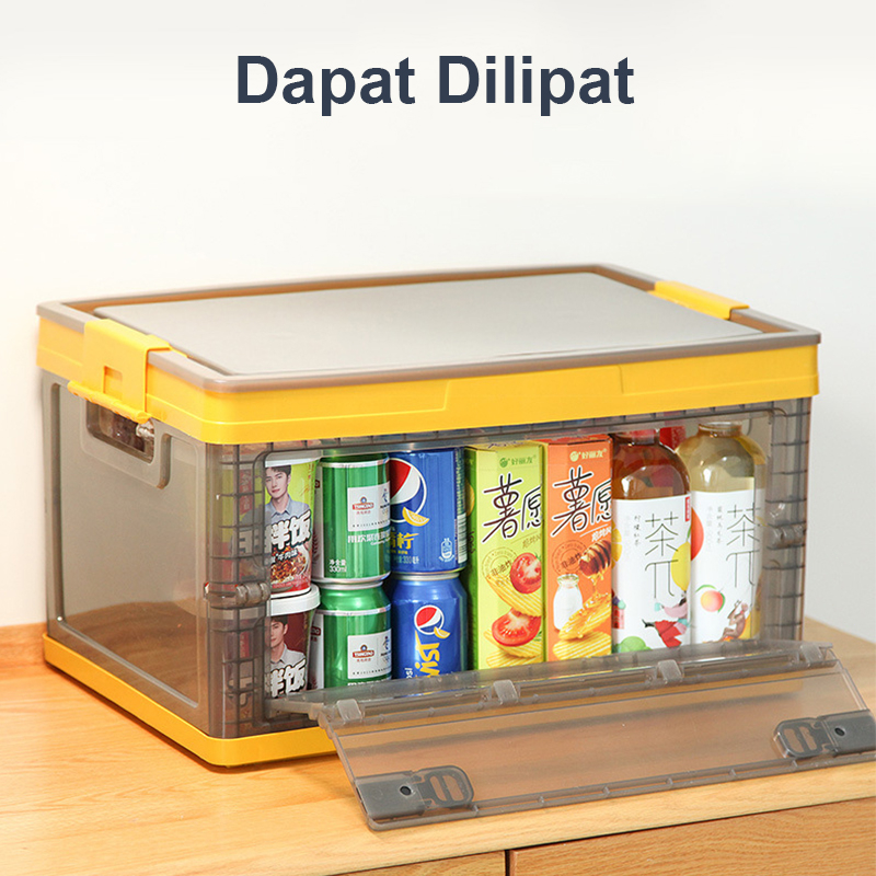 Box Container Foldable Storage Box Baju Kotak Penyimpanan Lipat 55L 30L Bukaan Samping Plastik Makan