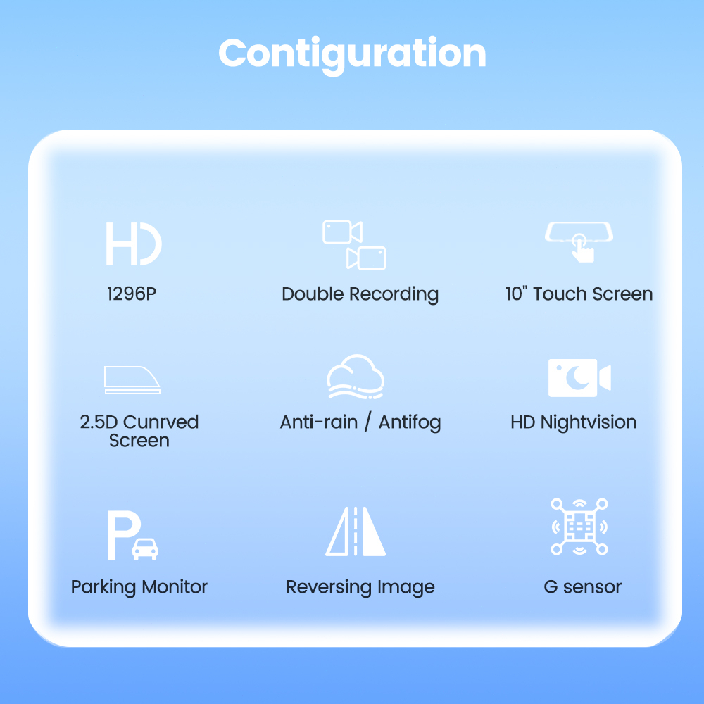 ⚡kamera mundur gratis⚡GEARELEC D10  Dash Cam Car DVR Camera 10 inch Touch Screen Rearview Mirror Full HD 1296P G-Sensor Motion Detection Loop RecordingNight Vision Stream Media