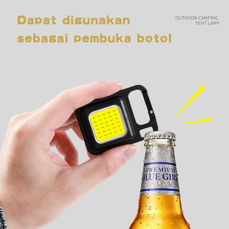 Lampu Mini COB Keychain Light Camping LED Senter Bahan Besi -Lampu Emergency Mini Cas USB