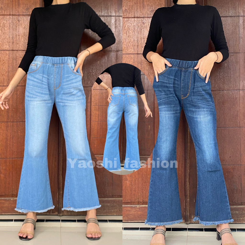 Highwaist Cutbray Jeans Wanita  Rawis Pinggang Karet // Sweet Cutbray Jeans