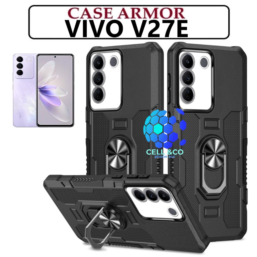 Case Armor VIVO V27E Iring Cincin Magnetic Kesing Hp Protect kamera Premium Hard Case Standing Robot Pelindung Kamera VIVO V27E