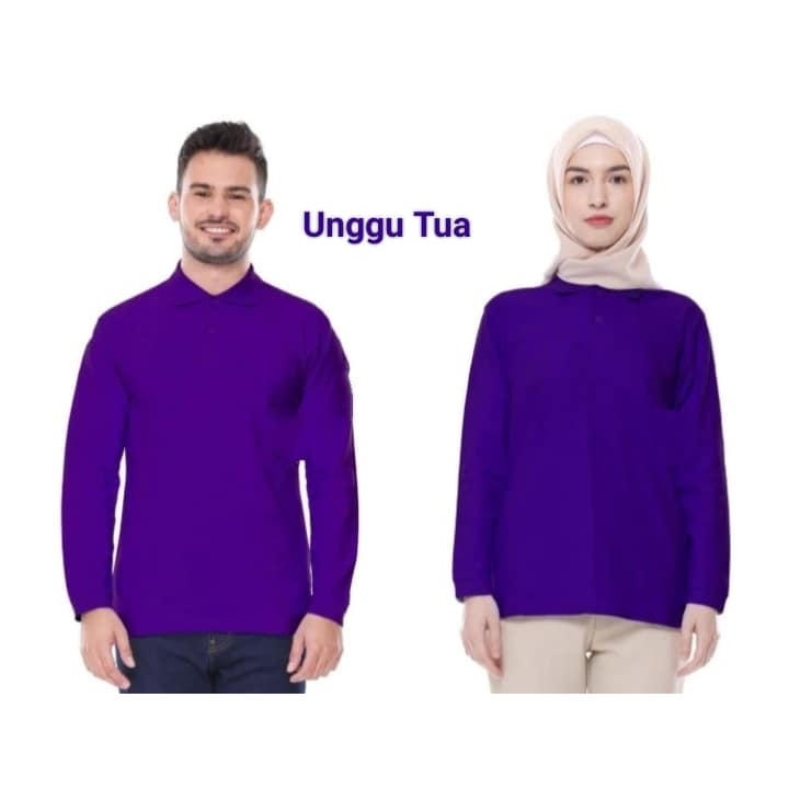 Kaos kerah FO lengan panjang warna UNGU TUA  bahan lacoste katun premium quality / kaos kerah polos 