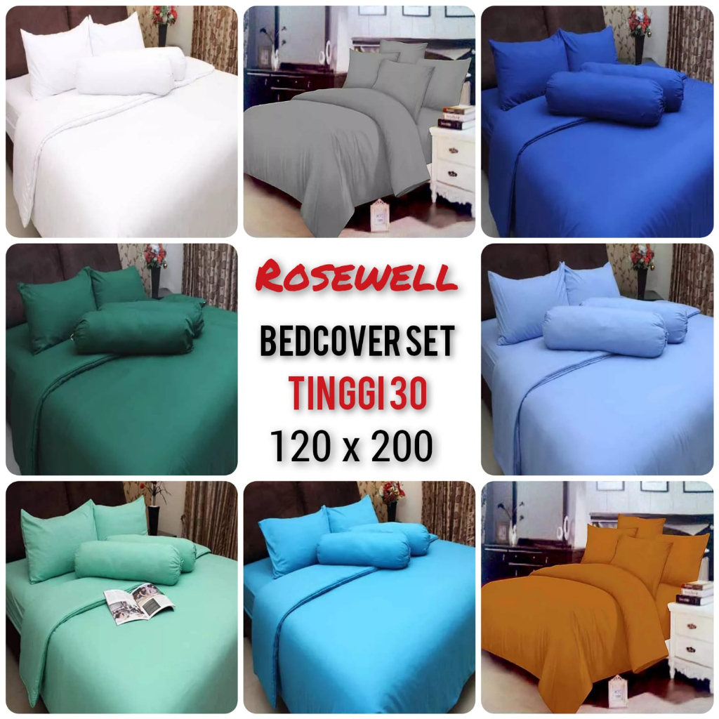 Bedcover Rosewell Set Single Tinggi 30 ukuran sprei 120x200x30 cm Polos Ukuran Bedcover 150x200 cm